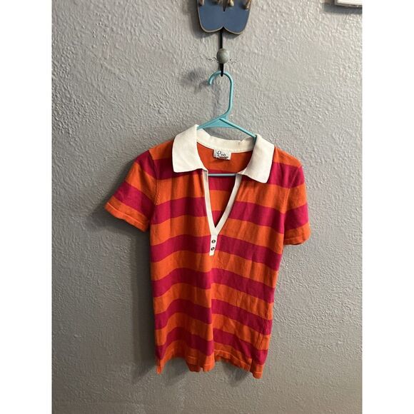 Lilly Pulitzer Wonens Striped Tunic Shirt Cotton Short Sleeve Medium V-Neck - Picture 3 of 6